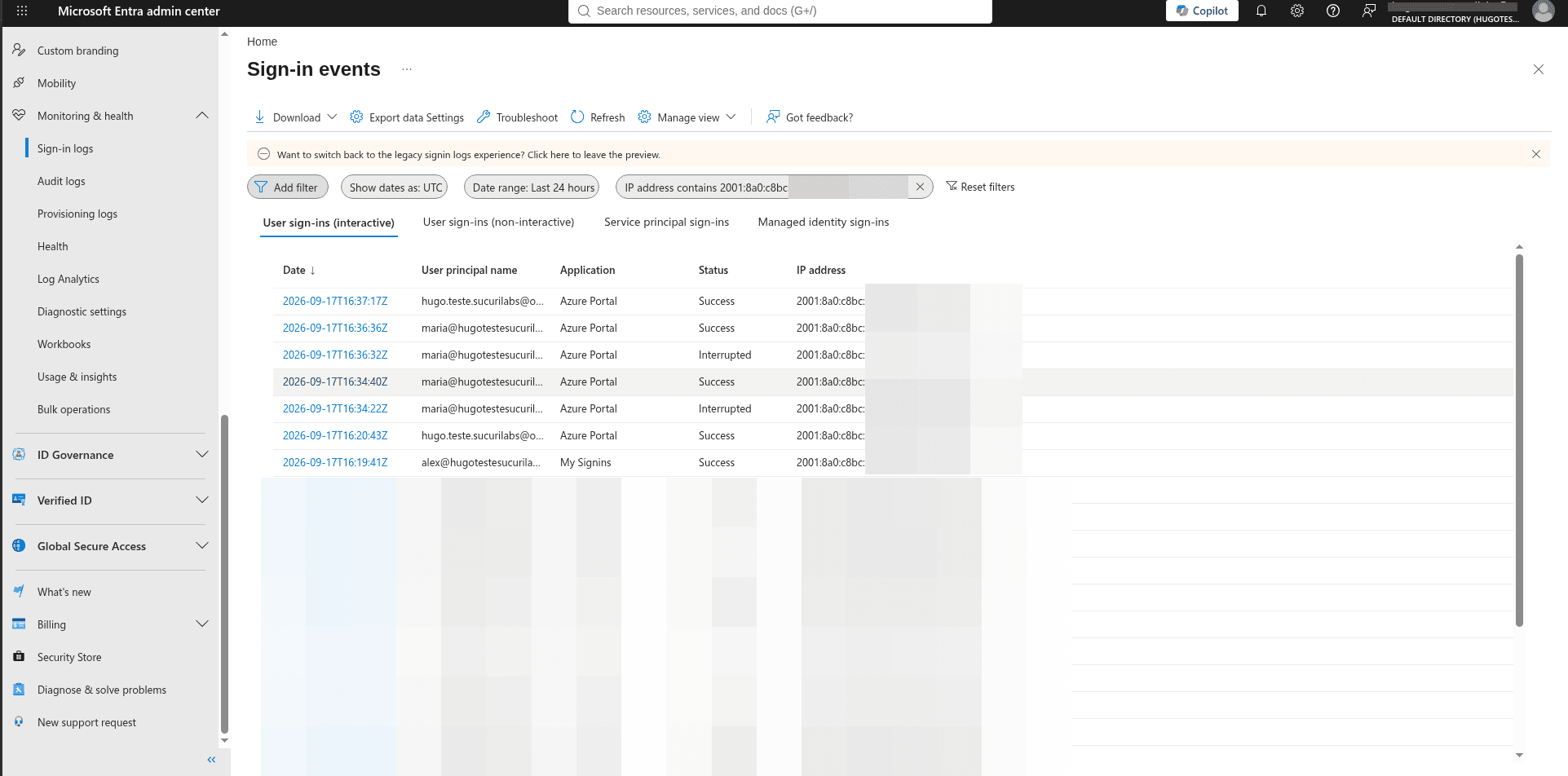 Query results for the suspicious IP across the tenant